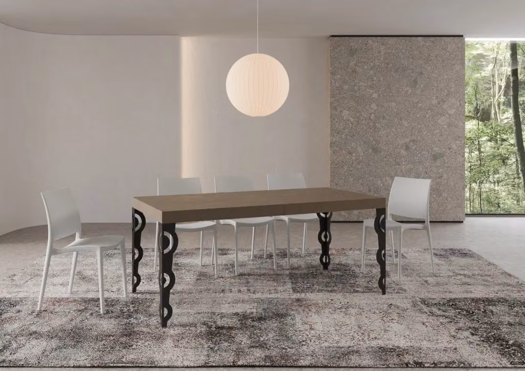 Tavolo allungabile moderno Itamoby Karamay rettangolare con gambe in metallo antracite e piano in MDF laminato tortora, L: 200-460 cm, P: 90 cm – 2