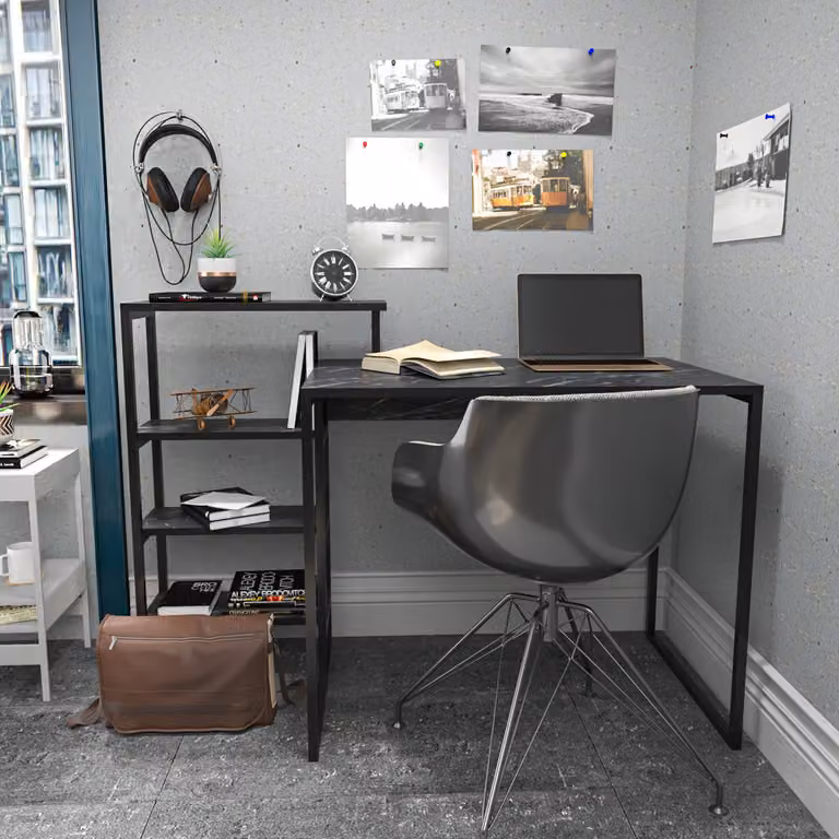 Skye Decor, Rino - Nero, Scrivania, Nero, 100% PANNELLI DI PARTICELLE RIVESTITI IN MELAMMINA, 133 x 60 x 76,8 cm
