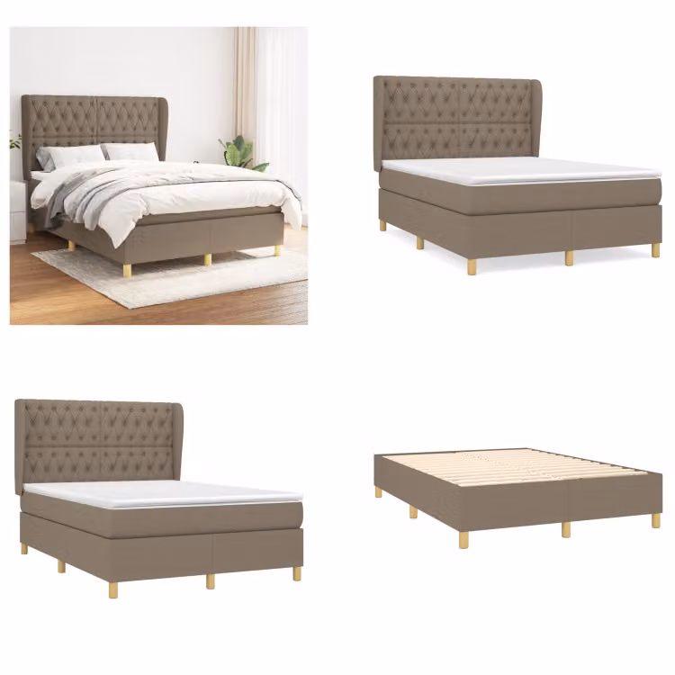 vidaXL Letto boxspring con materasso Taupe 140x190 cm in tessuto - Boxspring bed - Boxspringbetten - Bett - Schlafzimmermöbel