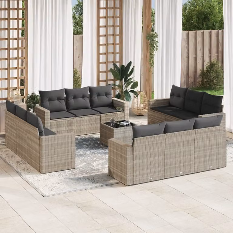 Maison Exclusive - Set Divani Giardino 13 pz con Cuscini Grigio Chiaro Polyrattan