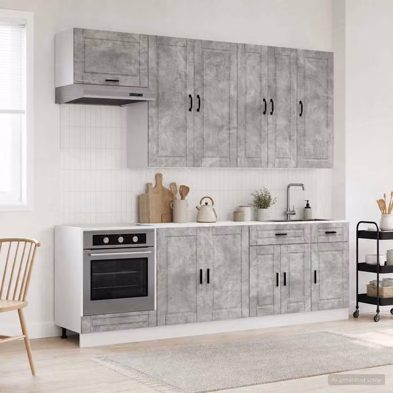 Unità cucina moderna vidaXL PORTO composta da 8 pezzi in grigio opaco con ante a battente e cassetti in MDF