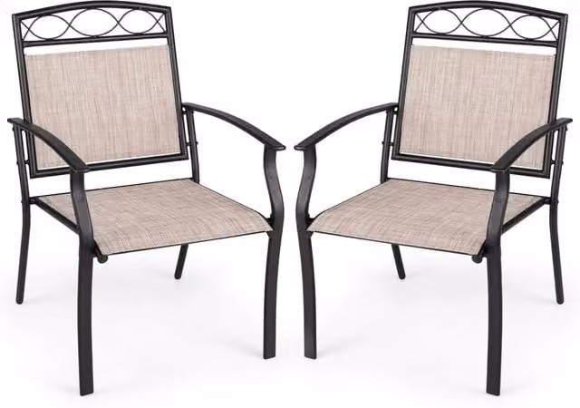 Set da 2 sedie da giardino ergonomiche con schienale e braccioli in metallo nero opaco per terrazza e balcone