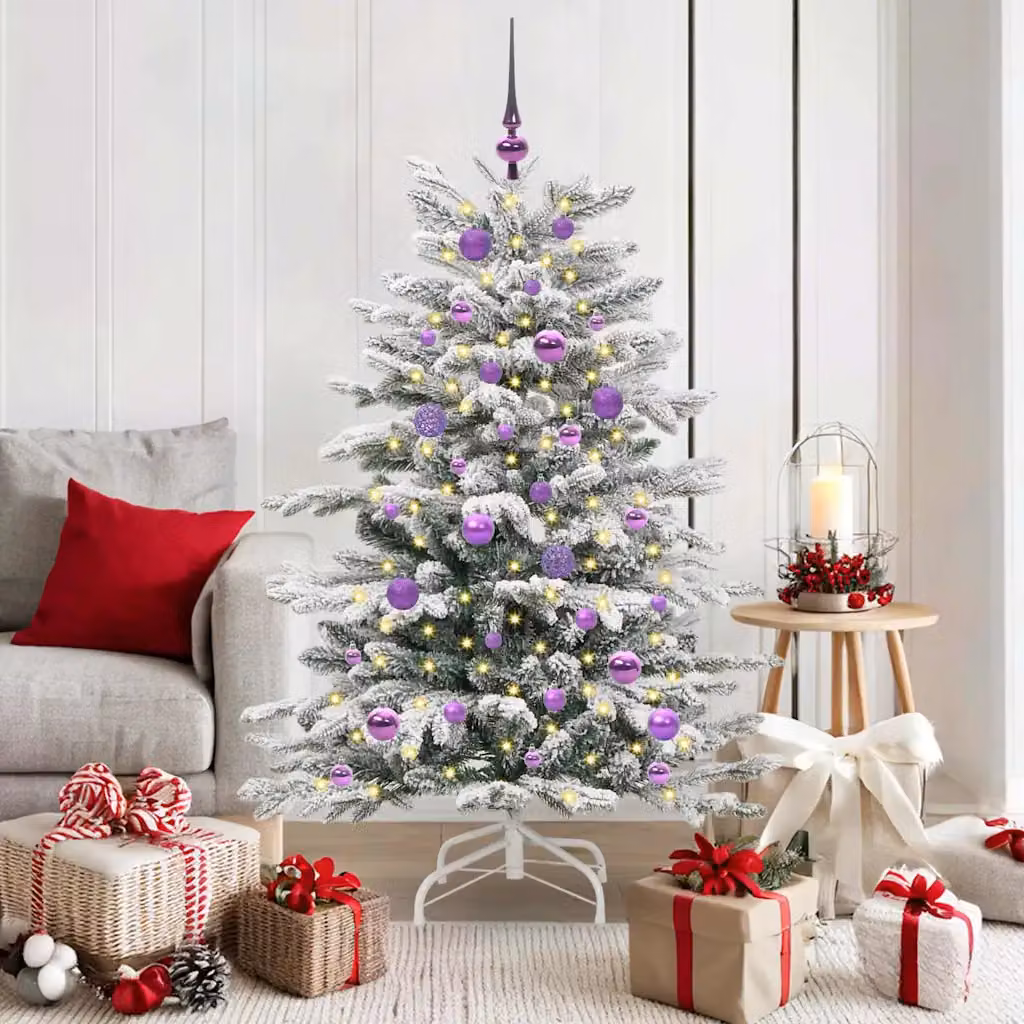 Albero di Natale artificiale moderno vidaXL bianco con luci LED bianco caldo e rami pieghevoli, Altezza: 150 cm