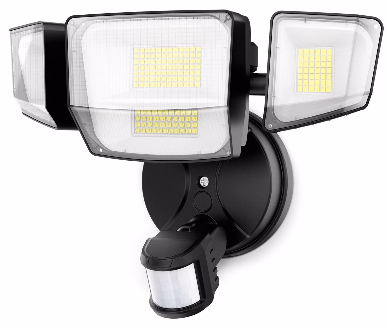 Faretto LED a 3 teste, 64 W, 5200 lumen, luce bianca fredda, grado di protezione IP65, con sensore di movimento