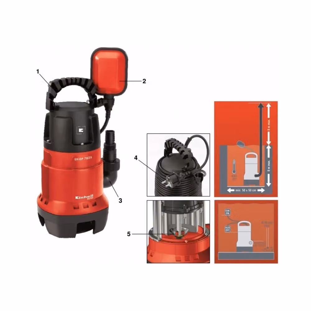 Einhell GH-DP 7835 Elettropompa Sommersa per Acque Sporche in Acciaio Rosso – 2