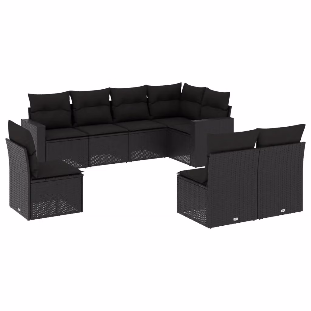 vidaXL Set Divani da Giardino a L in Polyrattan Nero con 8 Cuscini Imbottiti e Coperture Rimosse – 2