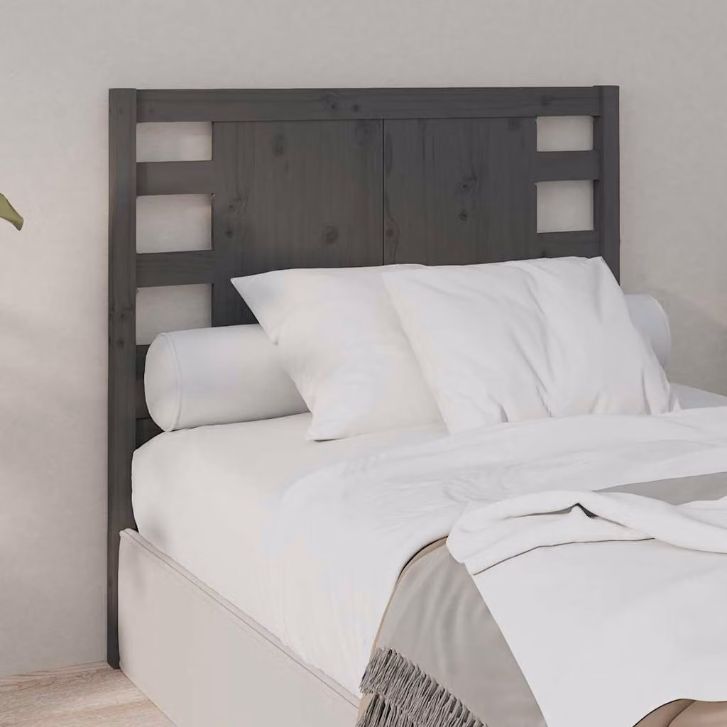 Testiera per letto vidaXL in legno massello di pino, grigia, stile rustico, L: 100 cm, H: 81 cm, P: 4 cm