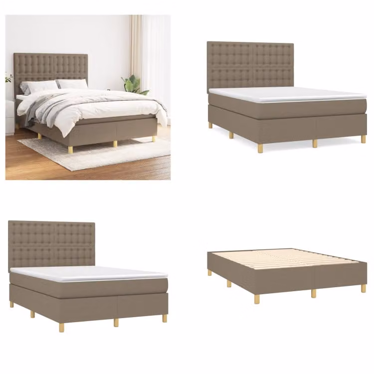 vidaXL Letto boxspring con materasso Taupe 140x190 cm in tessuto - Boxspring bed - Boxspringbetten - Bett - Schlafzimmermöbel