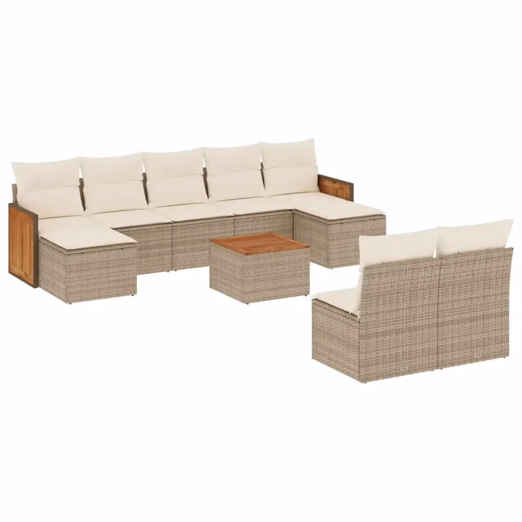 vidaXL Set Divano da Giardino 10 pz in Polyrattan con Cuscini Beige e Tavolino da Esterno – 2
