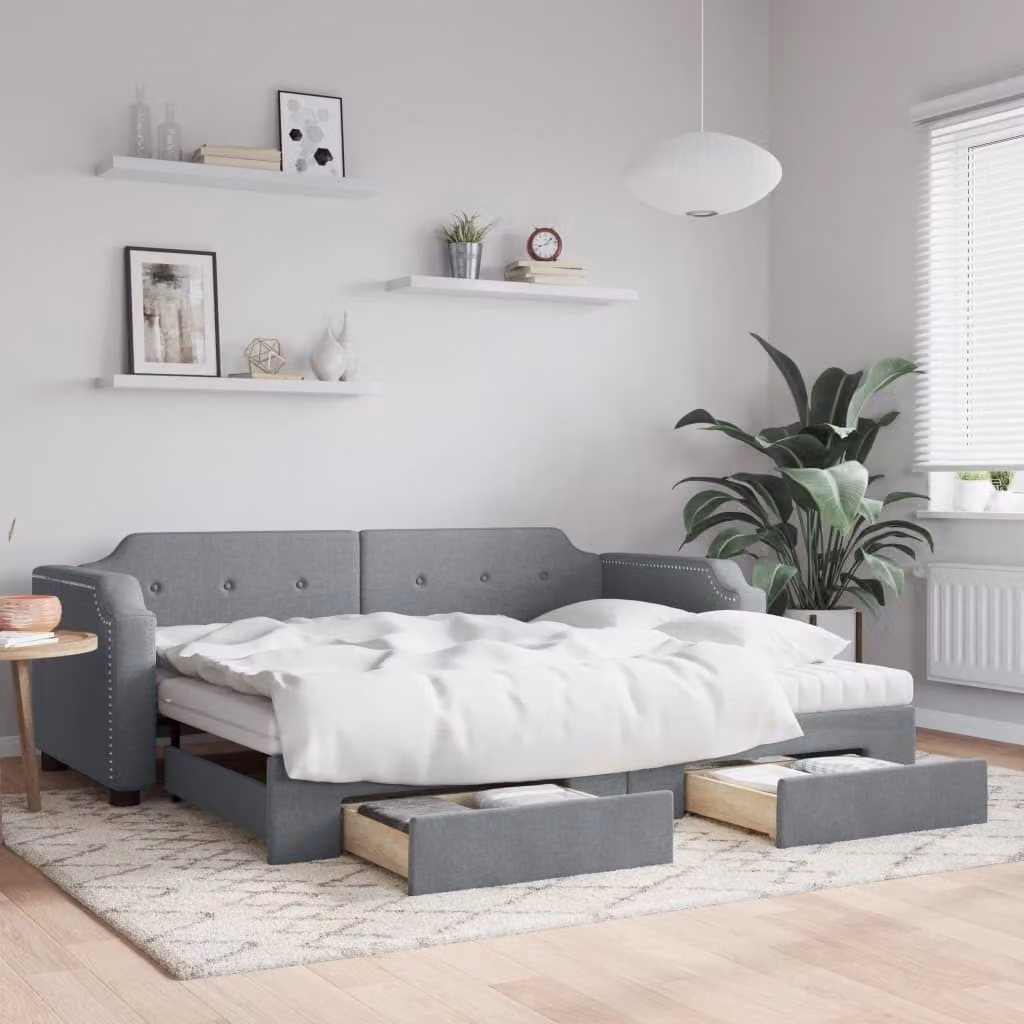 Maison Exclusive - Divano letto estraibile con cassetti, grigio chiaro, 90x200 cm, tessuto