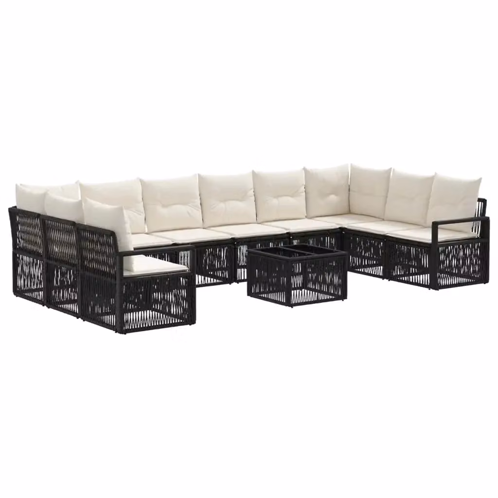 Set Divano da Giardino a Forma a U vidaXL in Polyrattan Nero con 11 Pezzi e Cuscini Inclusi – 2