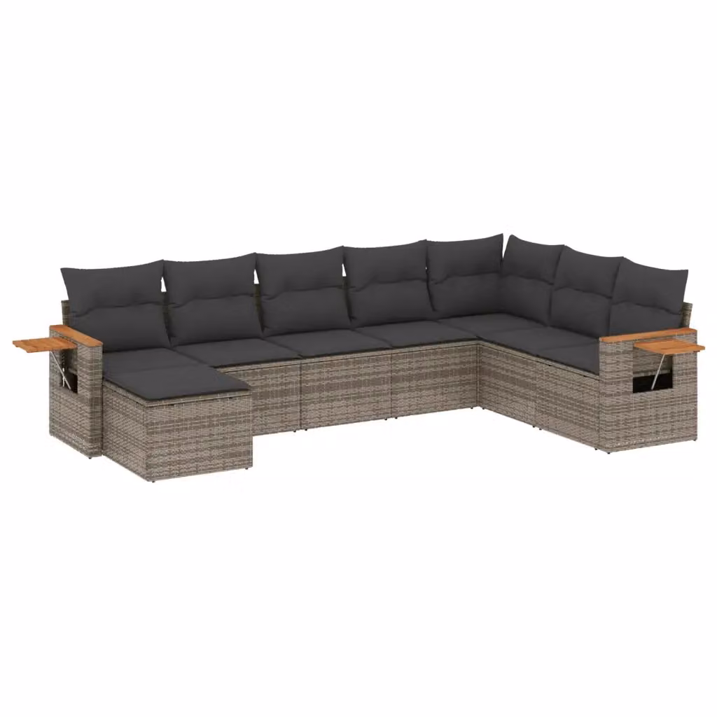 vidaXL Set Divano da Giardino 8 pz in Polyrattan Grigio con Cuscini e Tavolino – 2