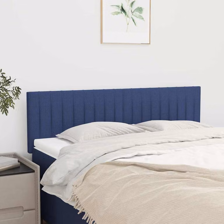 Testiera per letto vidaXL in tessuto blu con struttura in legno e pannello imbottito L: 144 cm, P: 5 cm, H: 78-88 cm