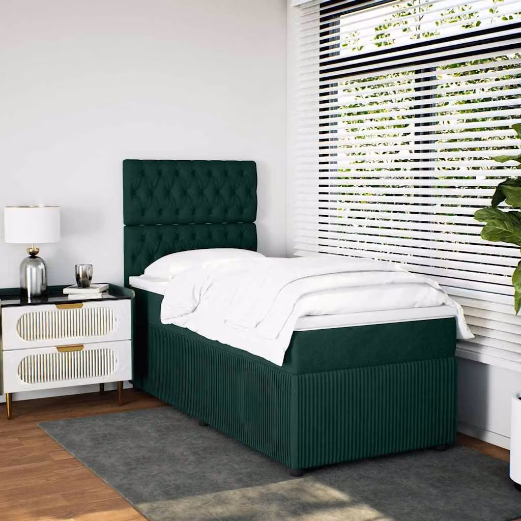vidaXL Giroletto a Molle Ibrido con Materasso in Velluto Verde Scuro L/P/H: 200 x 80 x 150,5 cm – 1