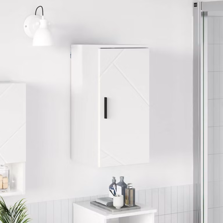 Mobile da bagno moderno vidaXL bianco lucido con ante a battente, L/P/H: 30 x 31,5 x 61 cm