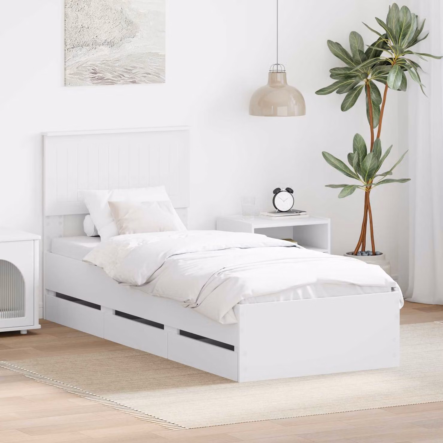 Struttura letto moderno vidaXL in legno ingegnerizzato bianco con cassetti L/P/H: 190 x 75 x 90 cm