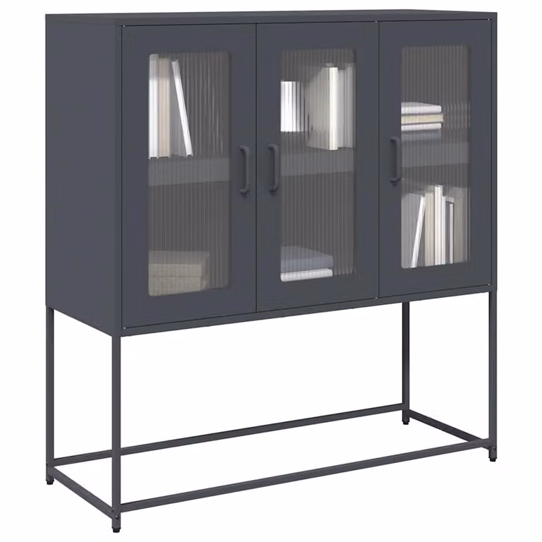 Credenza vidaXL in stile industrial color antracite con ante in vetro e ripiani interni, L 100,5 cm x P 39 cm x H 107 cm