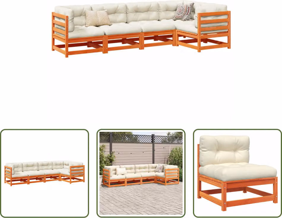 The Living Store Set di divani da giardino 5 pezzi con cuscini Wax in legno di pino marrone