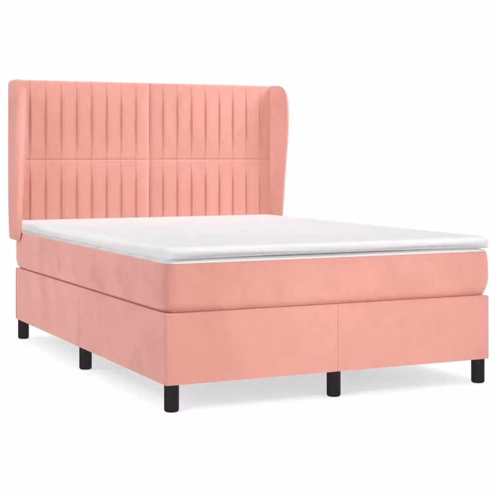 vidaXL Giroletto a Molle con Materasso in Velluto Rosa e Bianco, L/P/H: 193 x 147 x 128 cm – 2