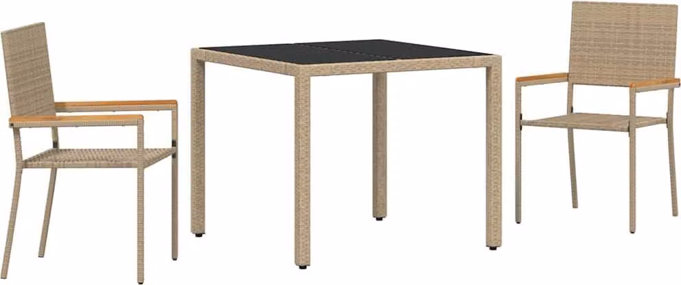 Set da Pranzo per Giardino 3 pcs Beige polyrattan