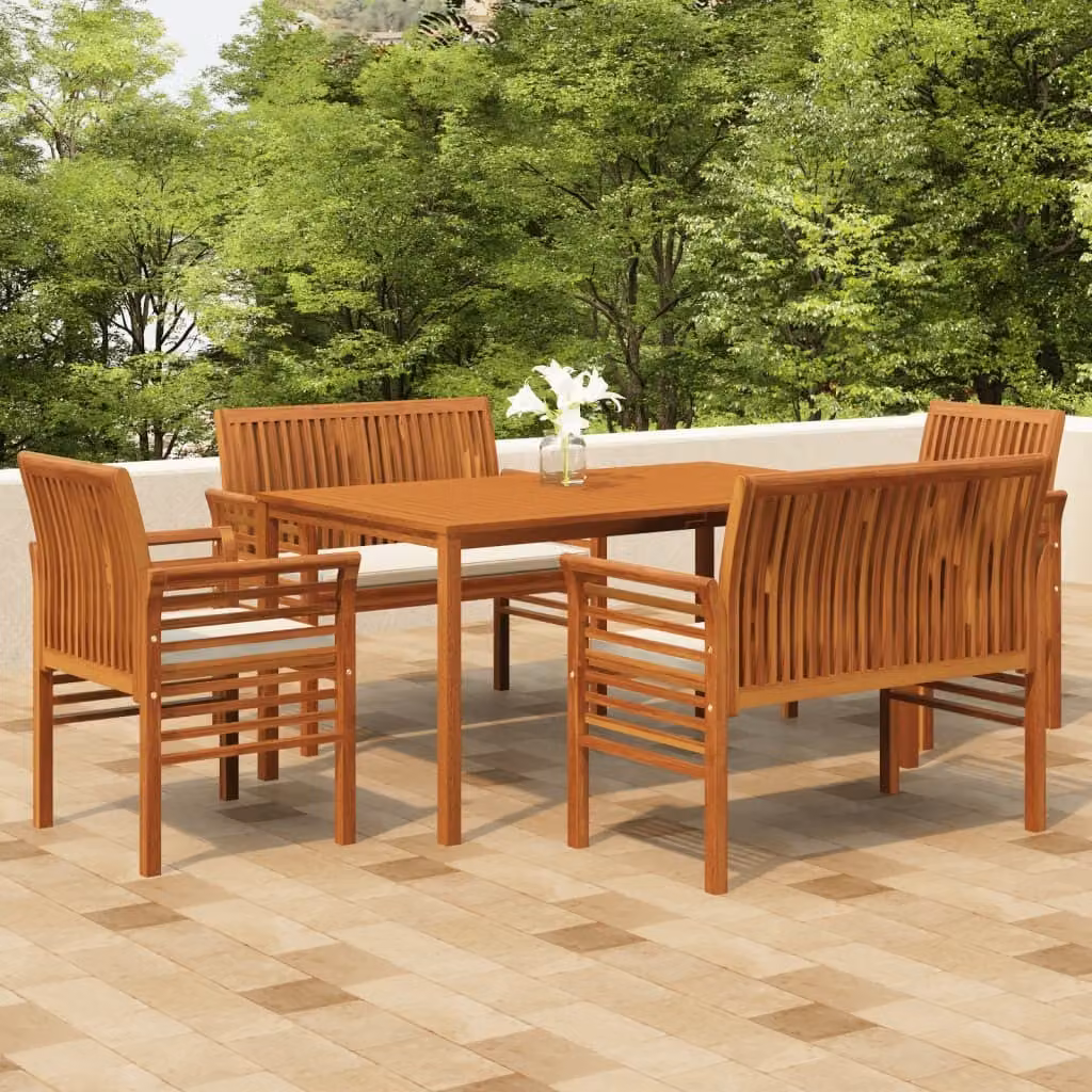 The Living Store Set da pranzo da giardino 5 pezzi con cuscini in legno massiccio di acacia