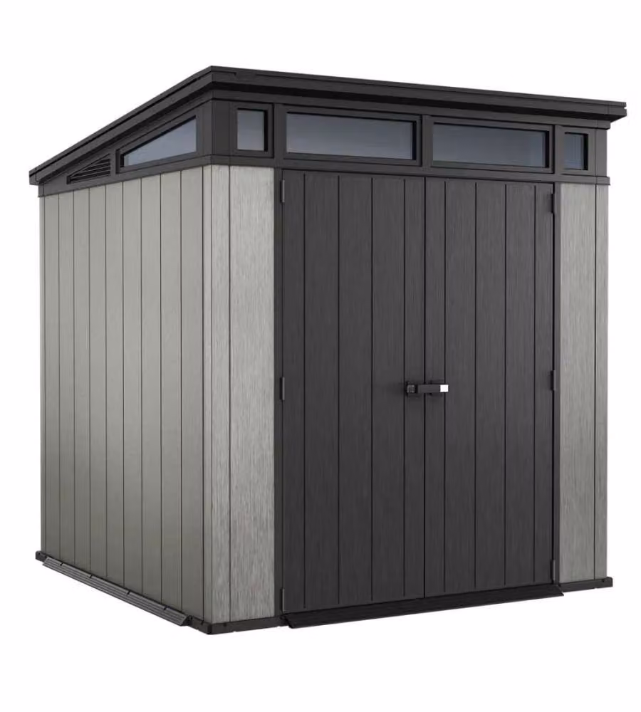 Casetta da giardino Keter Artisan con doppia porta e finestra, Grigia, L: 214 cm, P: 214 cm, H: 226 cm – 1