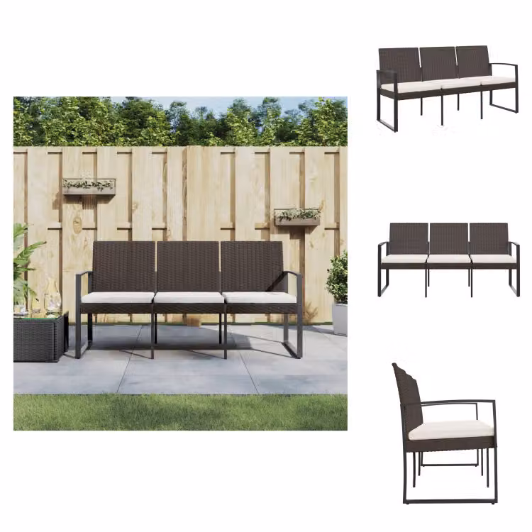 vidaXL Panca da giardino a 3 posti con cuscini in PP rattan marrone - Panche da giardino