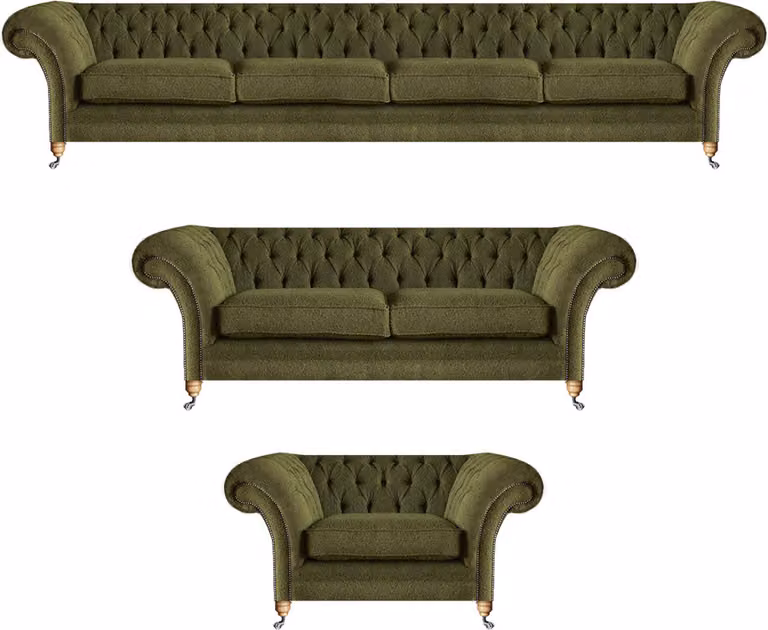 Modern Grün Komplett Polstermöbel Set 3tlg Sofagarnitur Design Chesterfield