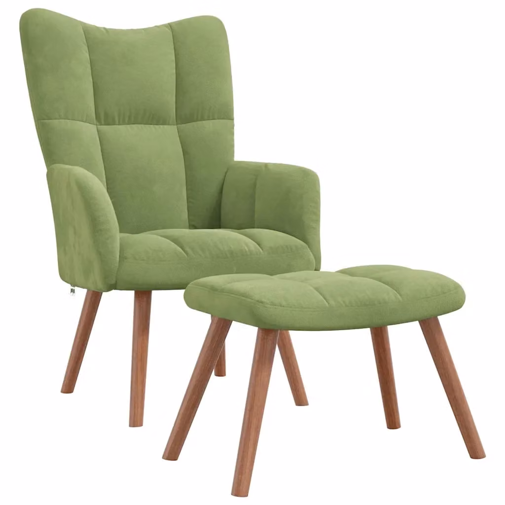 Poltrona Relax Moderna con Poggiapiedi in Velluto Verde Chiaro e Struttura Integrata – 2