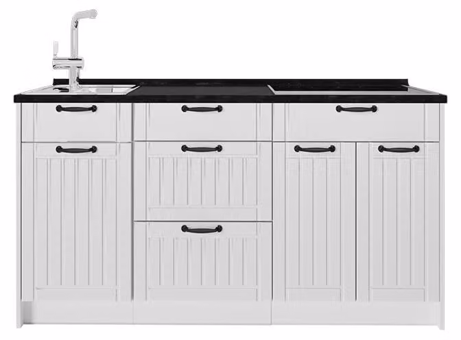 Cucine componibili piccole Vicco Fame-Line Bianco rustico/Bianco 150 cm, PL Antracite, Model 65333