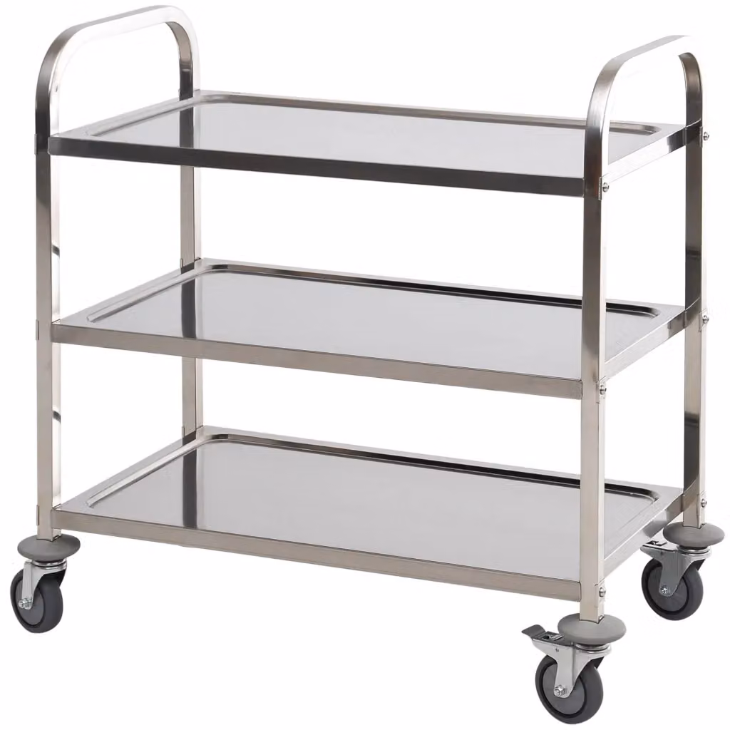 Carrello da cucina Xylo in acciaio inossidabile 430 color argento con 3 ripiani e 4 ruote, L 90.5 cm x P 50.5 cm x H 88.2 cm – 2