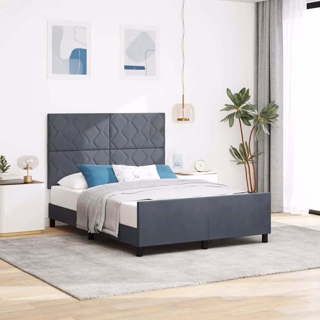 Letto a molle con testiera vidaXL in velluto grigio, L/P/H: 140 x 200 x 128 cm – 1