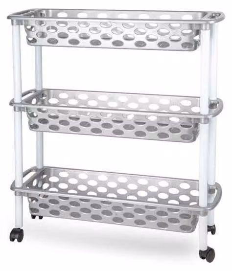 Carrello stretto con 3 cesti, adatto per cucina e bagno, in PVC, colore argento, dimensioni 18 x 61 x [manca la terza dimensione]
