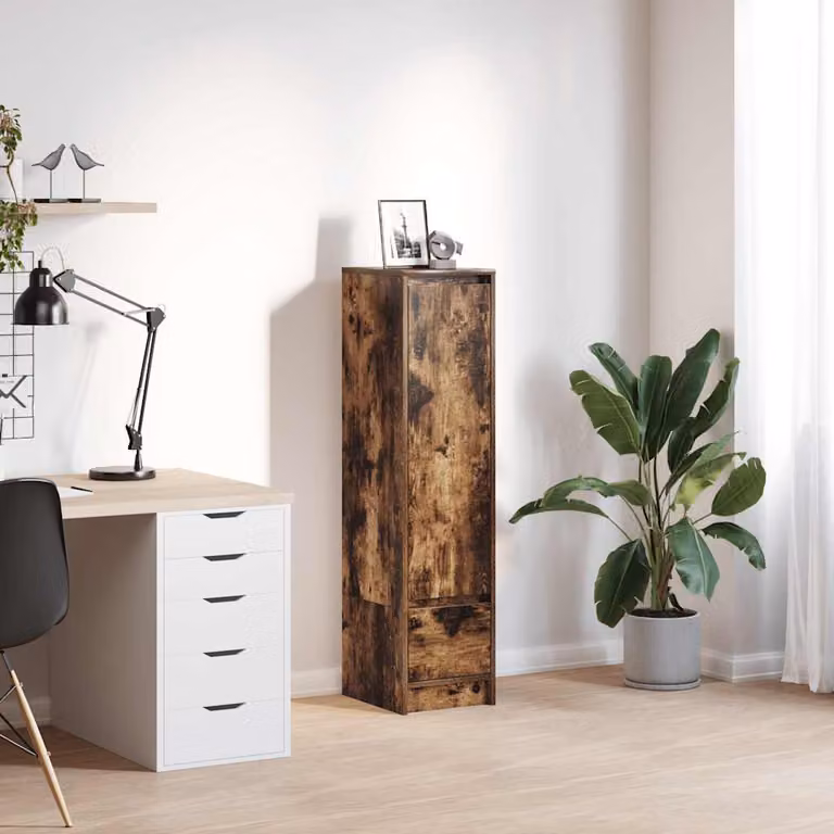 Credenza vidaXL in legno multistrato color rovere fumo, L: 119,5 cm, P: 29,5 cm, H: 34 cm