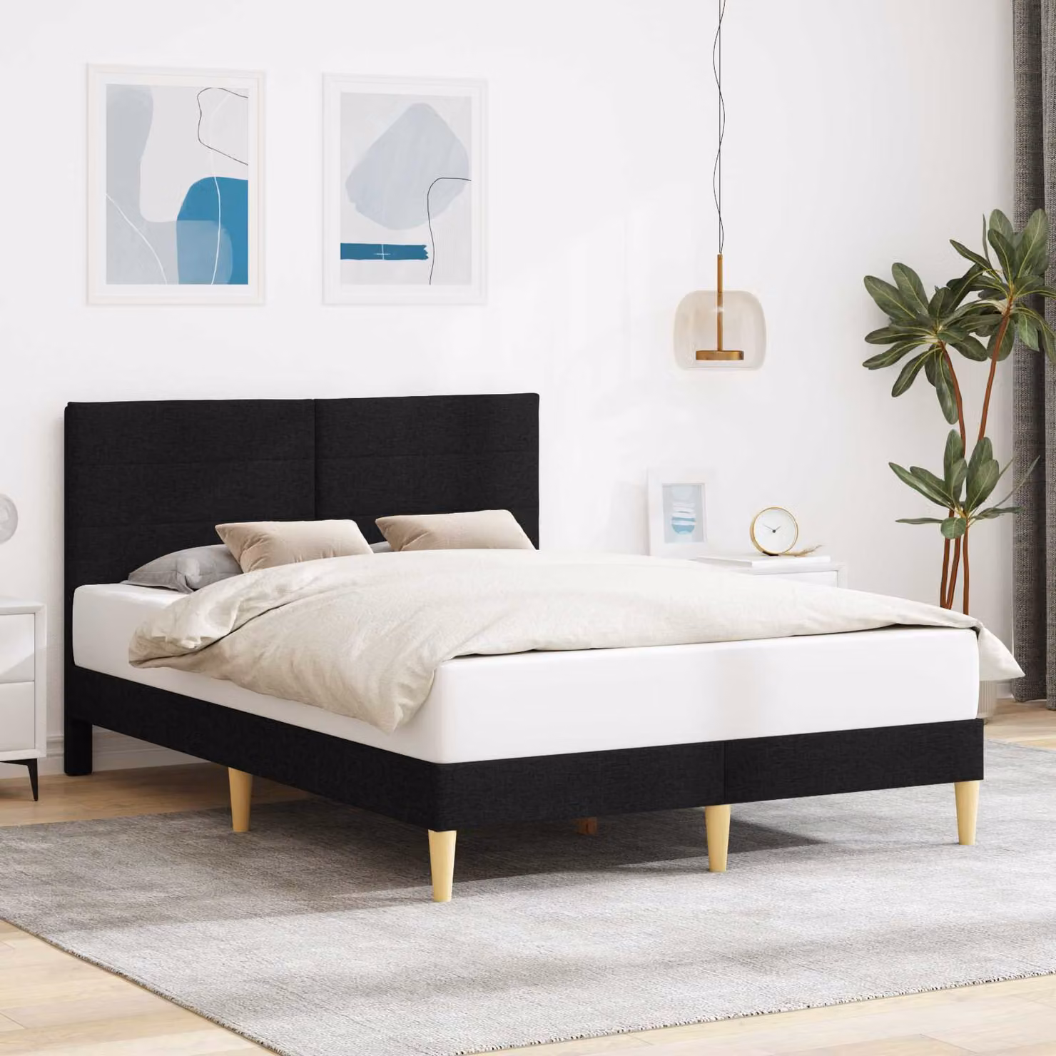 Struttura del letto con testiera vidaXL in tessuto nero, L 140 x P 200 cm