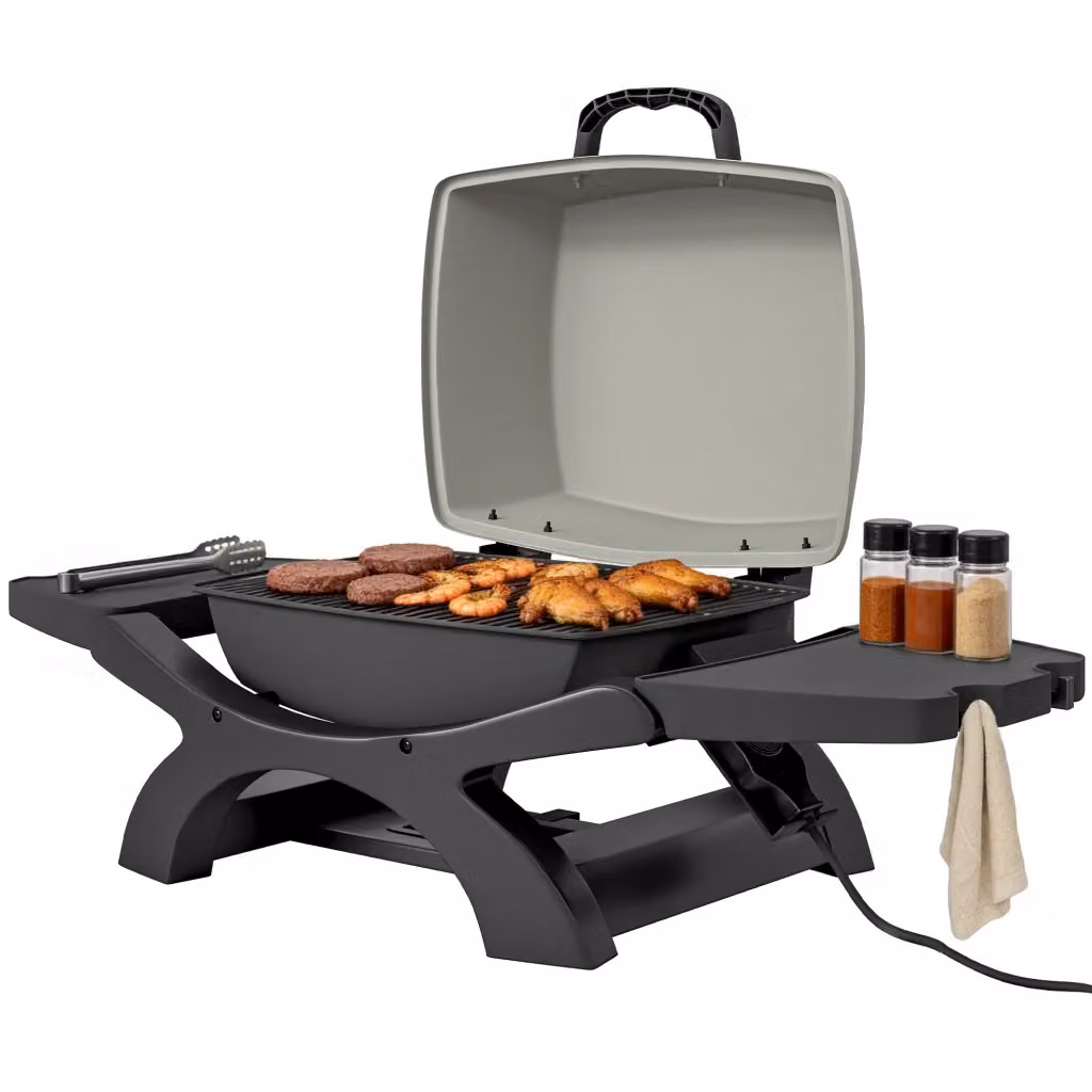 Barbecue Elettrico Portatile da Tavolo Zephmum 2300W Nero con Ripiani Laterali in Acciaio e Ghisa – 2