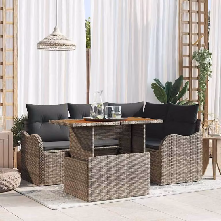 Maison Exclusive - Set da giardino composto da 5 pezzi, divano, colore grigio, realizzato in rattan sintetico