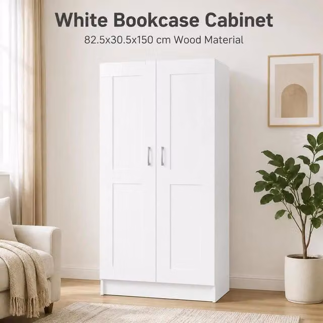 White Bookcase 82.5x30.5x150 Cm, Made Of Engineered Wood