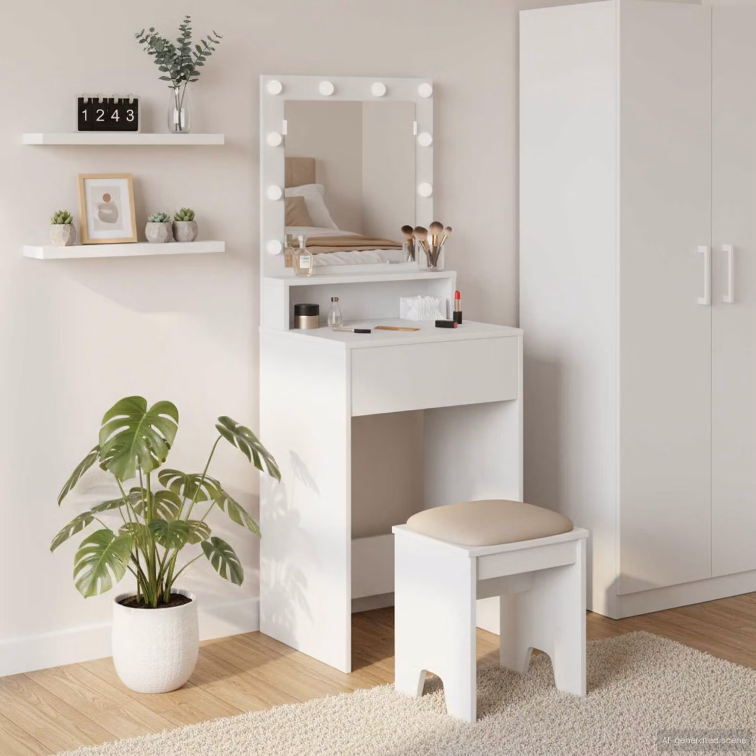 vidaXL Tavolo da Trucco Moderno Bianco in MDF con Finitura Opaca L: 50 cm, P: 41 cm, H: 135 cm