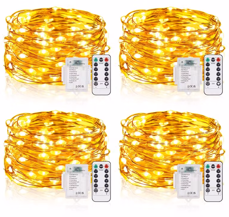 Set di 4 catene luminose, lunghezza 5 metri, 50 LED, con timer, grado di protezione IP65, luce bianco caldo
