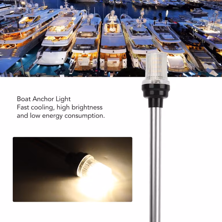 Luce per ancora da barca, impermeabile, 24 pollici, LED, a tutto tondo, a poppa con base rotante in lega di alluminio per yacht, blu navy