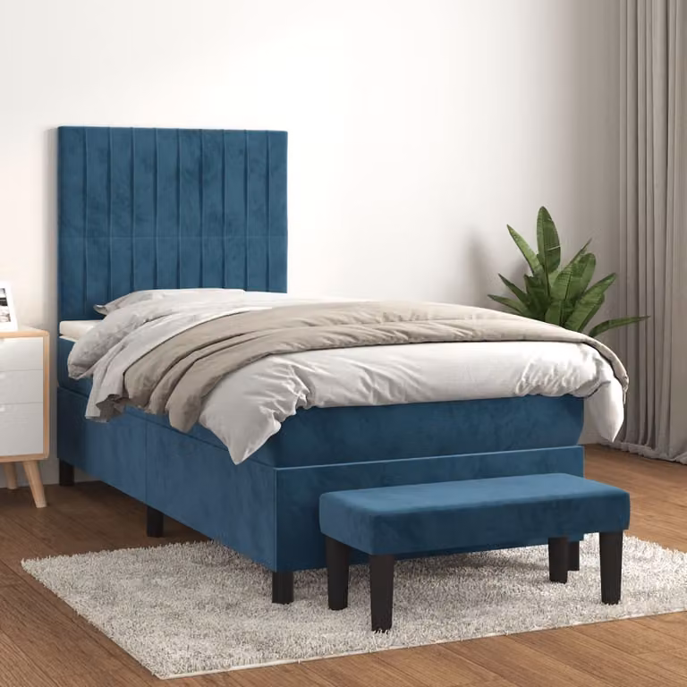 Maison Exclusive - Giroletto a Molle con Materasso Blu Scuro 90x190 cm in Velluto