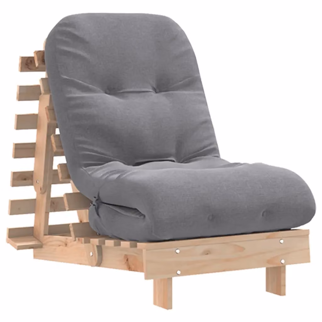 vidaXL Divano Letto Futuro con Materasso in Schiuma e Struttura in Legno di Pino Massello, Grigio e Marrone, L/P/H: 206 x 60 x 11 cm – 2