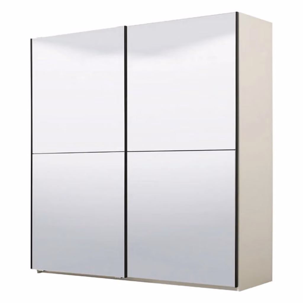 Armadio da camera da letto moderno DMORA con ante scorrevoli e specchio, Bianco lucido, L: 217 cm, H: 210 cm – 2
