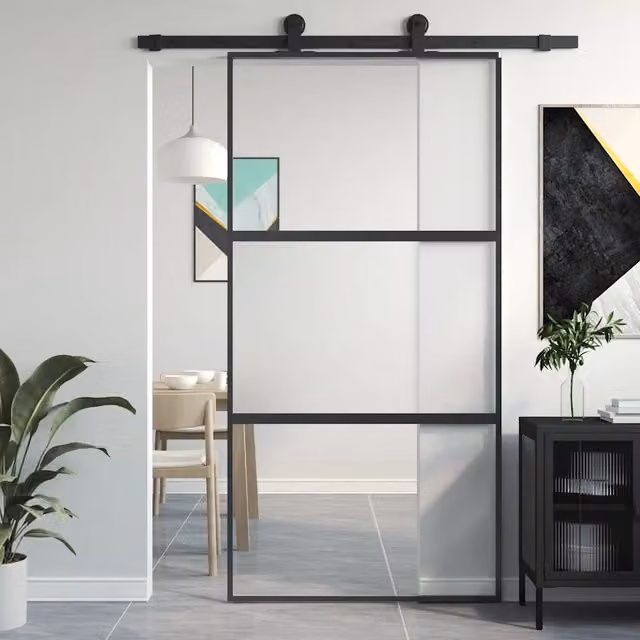 Porta Scorrevole vidaXL in Vetro Trasparente e Alluminio Nero L: 102,5 cm, H: 205 cm – 1