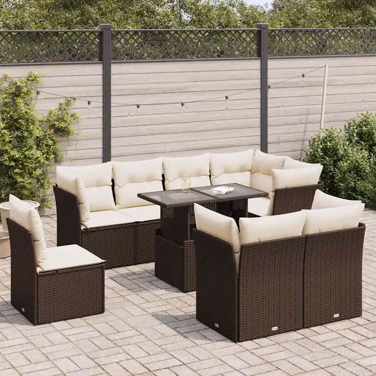 Maison Exclusive - Set Divani da Giardino 9pz con Cuscini Marrone in Polyrattan