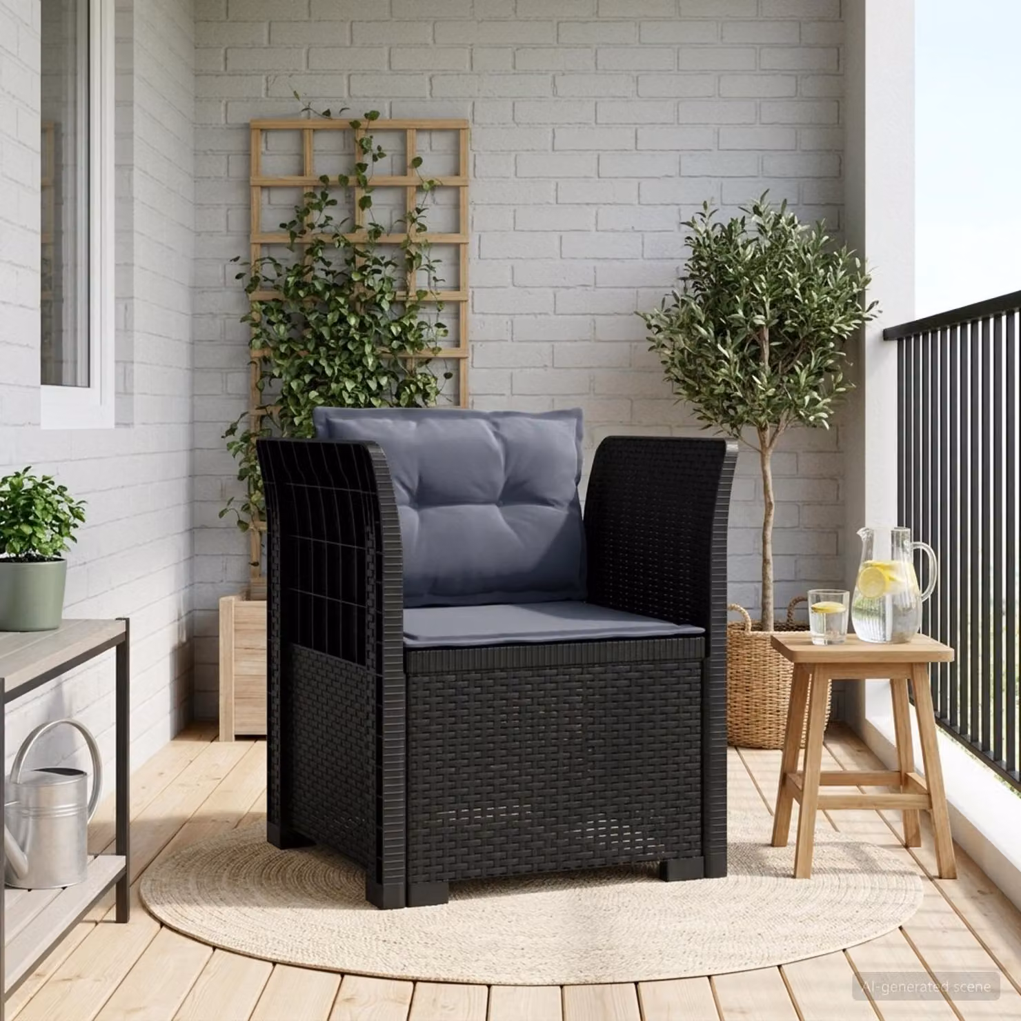 Poltrona a 1 Posto con Cuscini vidaXL in Effetto Rattan Antracite