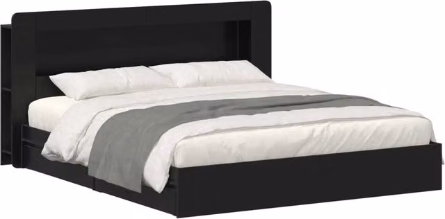 Letto matrimoniale moderno DESIGN IN con contenitore a cassetti in tessuto nero L/P/H: 200 x 200 x 35 cm – 1