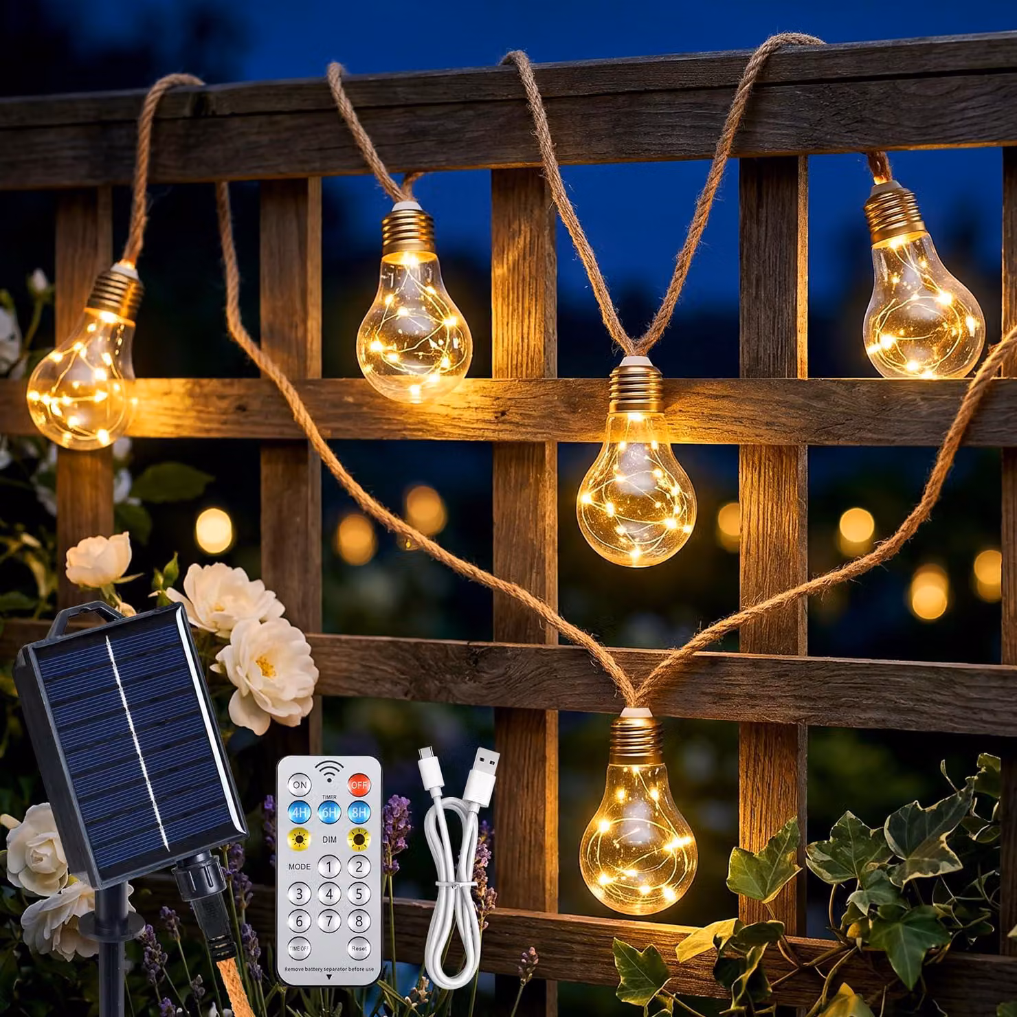 Catena luminosa solare, 8 metri, 160 LED, 16 lampadine, luce bianco caldo, grado di protezione IP65