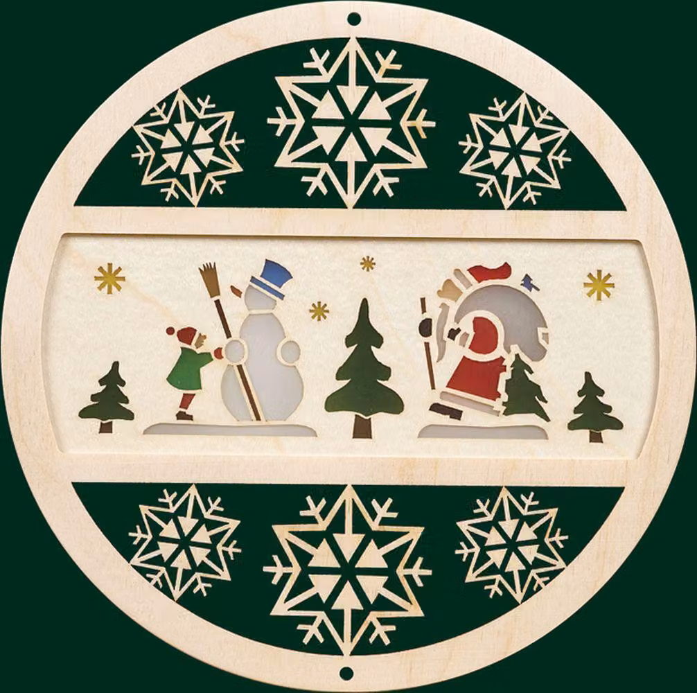 Decorazione per finestra a forma di pupazzo di neve con Babbo Natale, dimensioni 15x15 cm, NUOVO